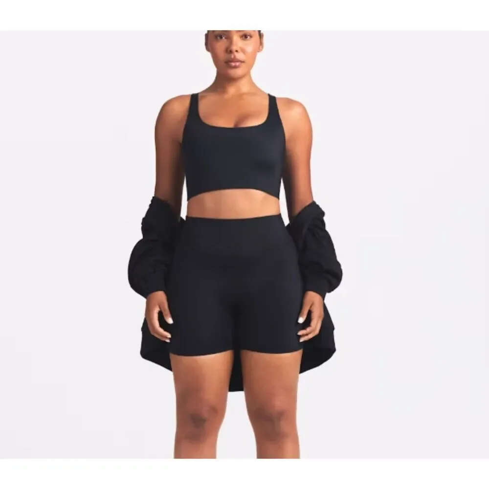 NEW NikeSKIMS Shine Scoop Neck Longline Bra Obsidian Black Small Nike SKIMS NWT